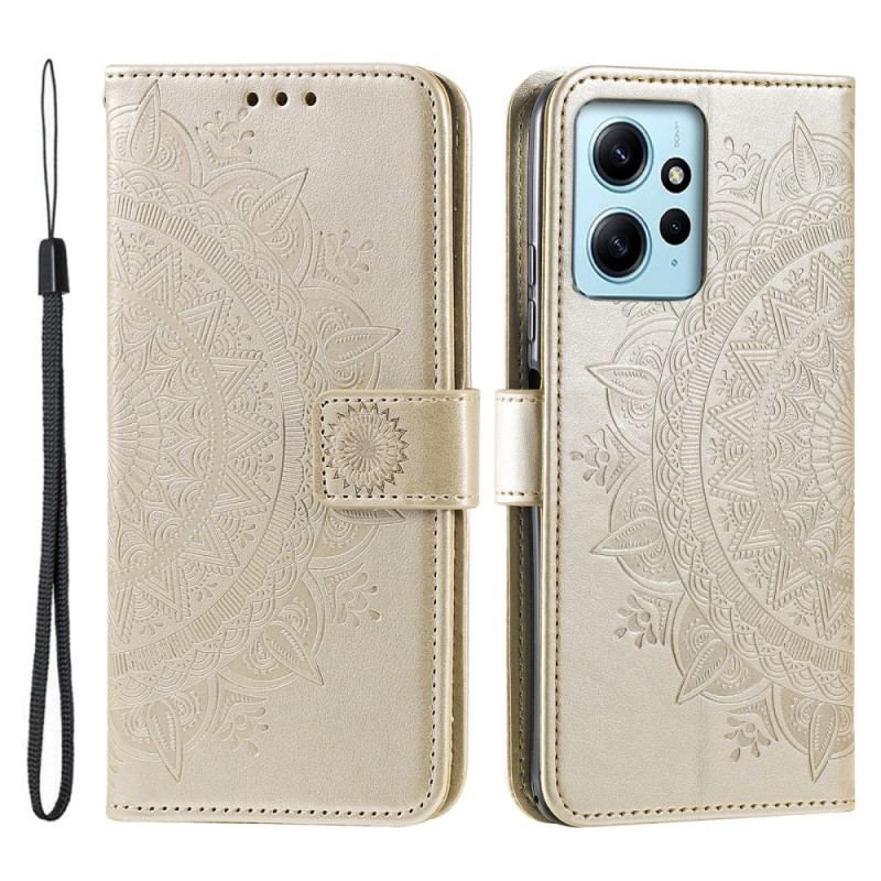 Læder Cover Xiaomi Redmi Note 12 4G Mandala Sun Med Snor