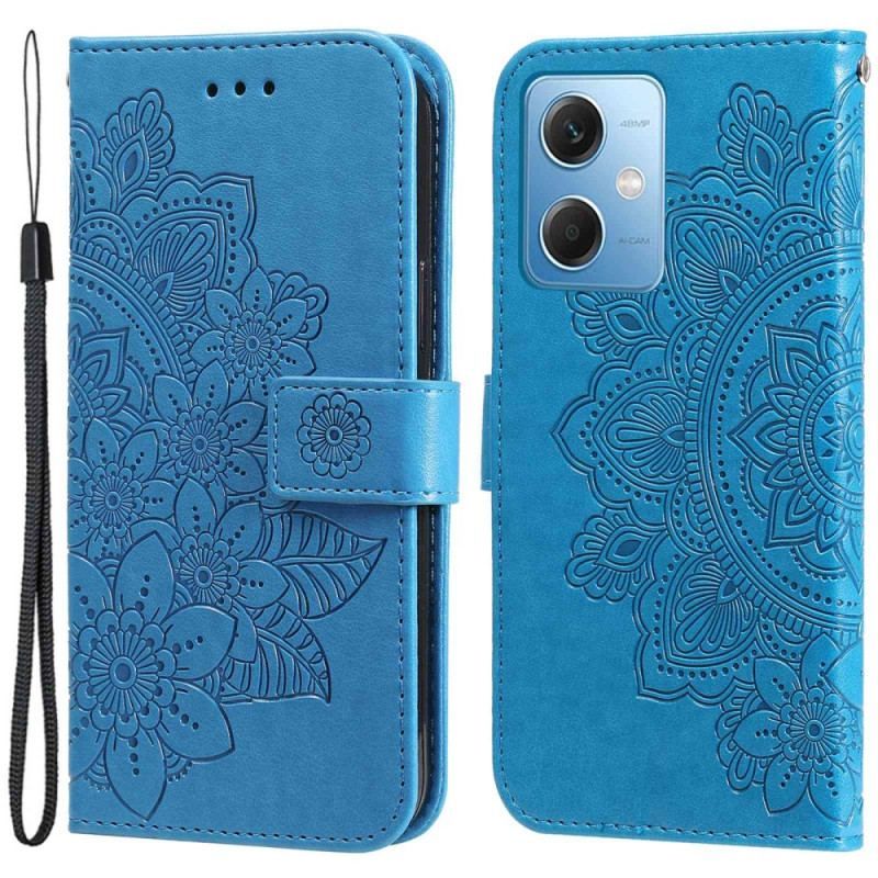 Læder Cover Xiaomi Redmi Note 12 5G Med Snor Rem Blomster Mandala