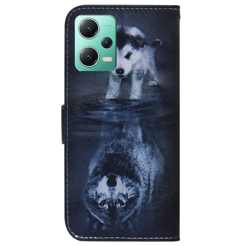 Læder Cover Xiaomi Redmi Note 12 5G Med Snor Strappy Puppy Dream