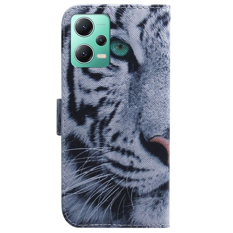 Læder Cover Xiaomi Redmi Note 12 5G Med Snor Strappy White Tiger