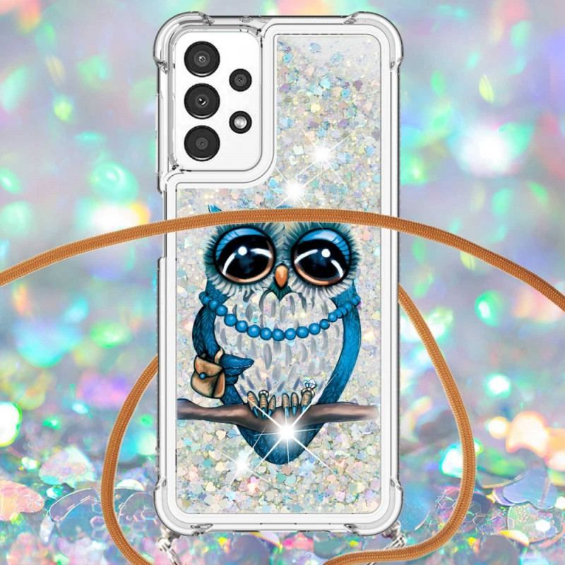 Mobilcover Samsung Galaxy A13 Med Snor Sequin Snøre Miss Owl